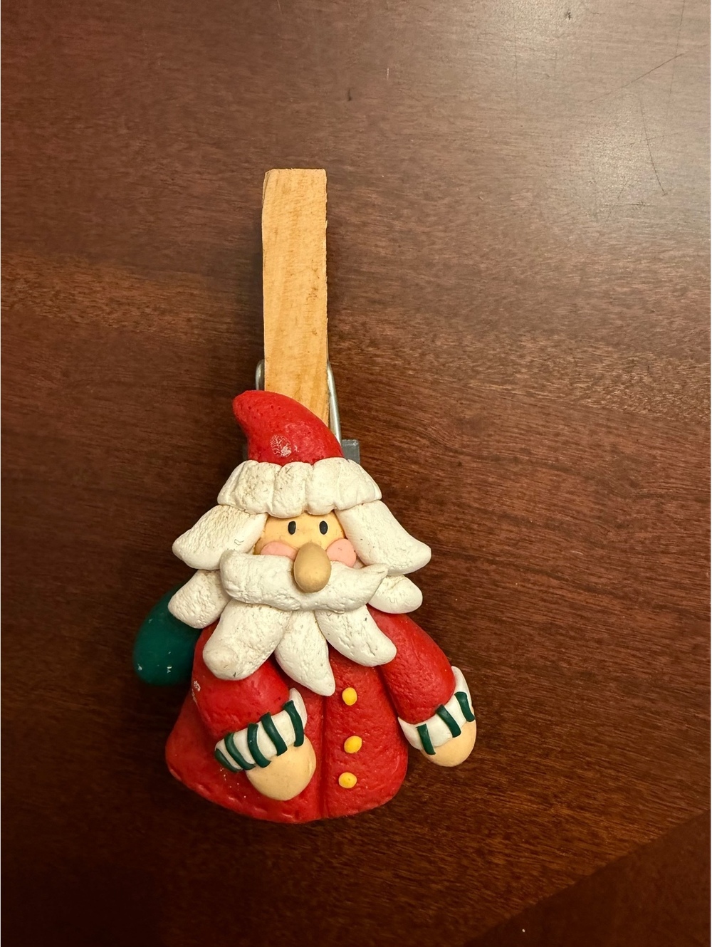 Handcrafted Santa Claus Clothespin Ornament with Magnet